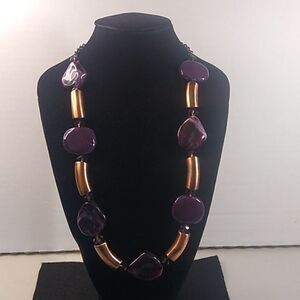 Cynthia Gale Chunky Purple and Copper color distressed metal Necklace